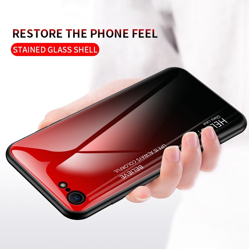 Zeallion for [Apple iPhone SE 2020] Gradient Tempered Glass Back Cover Protective Phone Case