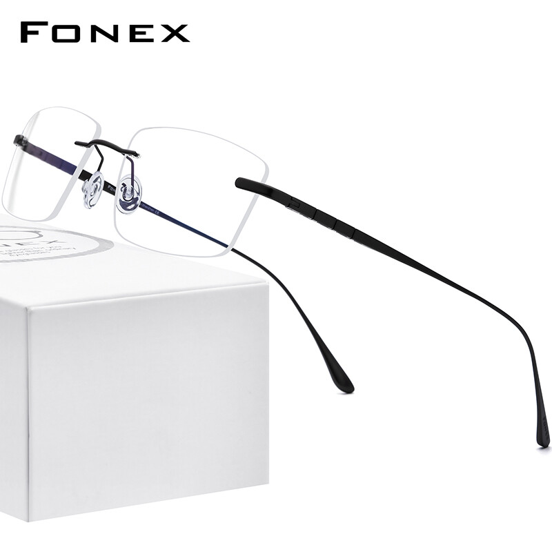 FONEX Pure Titanium Glasses Frame Men New Male Frameless Rimless Square Eyeglasses Frames Ultralight Optical Korean Eyewear Japanese-style Thailand Singapore Branded 8555