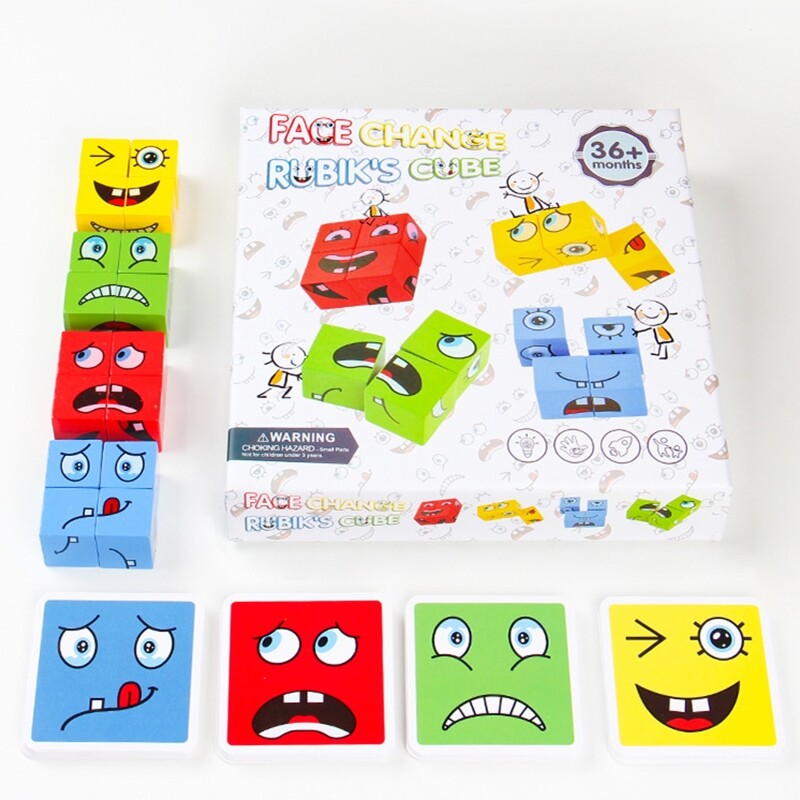 Khối Xếp Hình Biểu Cảm Bằng Gỗ Khối Xây Dựng Đồ Chơi Giáo Dục Montessori Thay Đổi Khuôn Mặt Ma Thuật