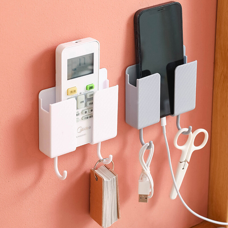 Wall Mounted Organizer Storage Box Remote Control Air Conditioner Storage Case Mobile Phone Plug Holder Stand Container Rack