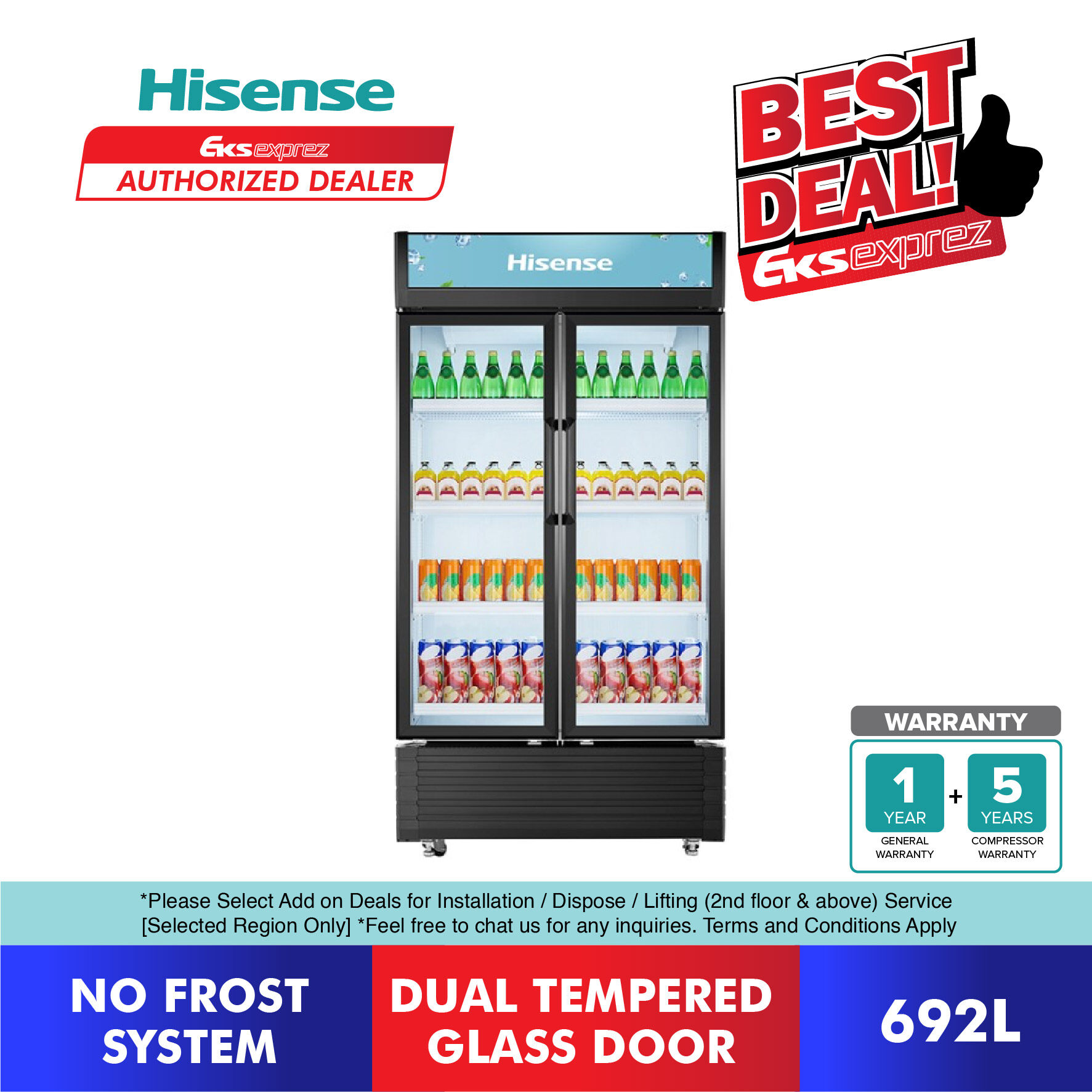 Hisense Beverages Cooler 692L HSC620WED Showcase Chiller Commercial