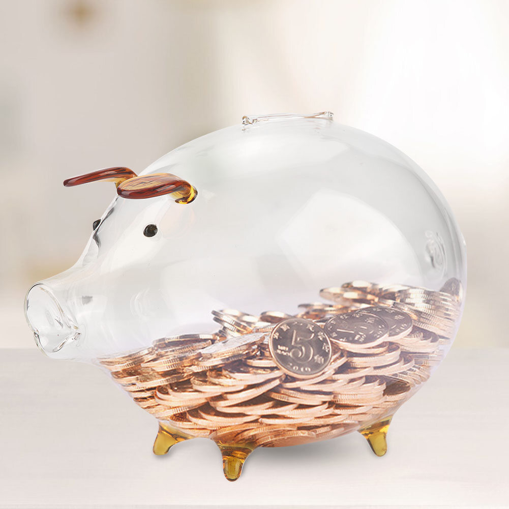 Transparent Glass Pig Coin Bank Cash Saver Bank Piggy Money Saving Box Children Gift