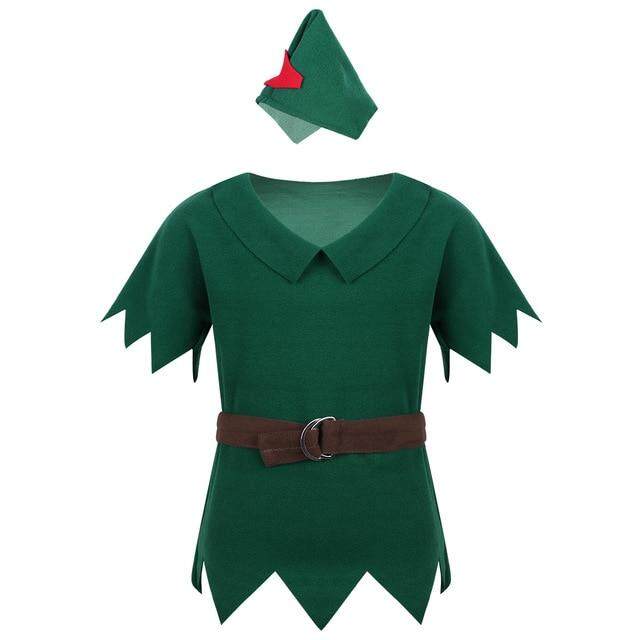 Kids Boys Clothing Robin Hood Outfit Costumes T-shirt with Hat Belt Halloween Cosplay Party Boy for Fancy Carnival Dress Up