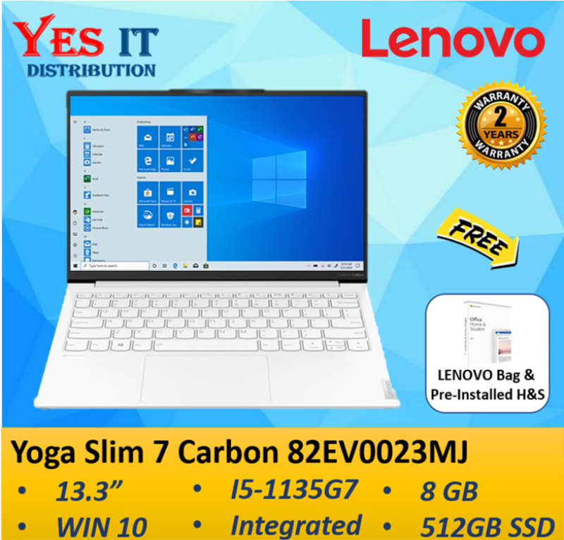 Lenovo Yoga Slim 7 Carbon 13ITL5 82EV0023MJ 13.3 WQXGA Laptop Moon White ( i5-1135G7, 8GB, 512GB SSD, Intel, W10, HS, 2YW ) FREE BAG Malaysia