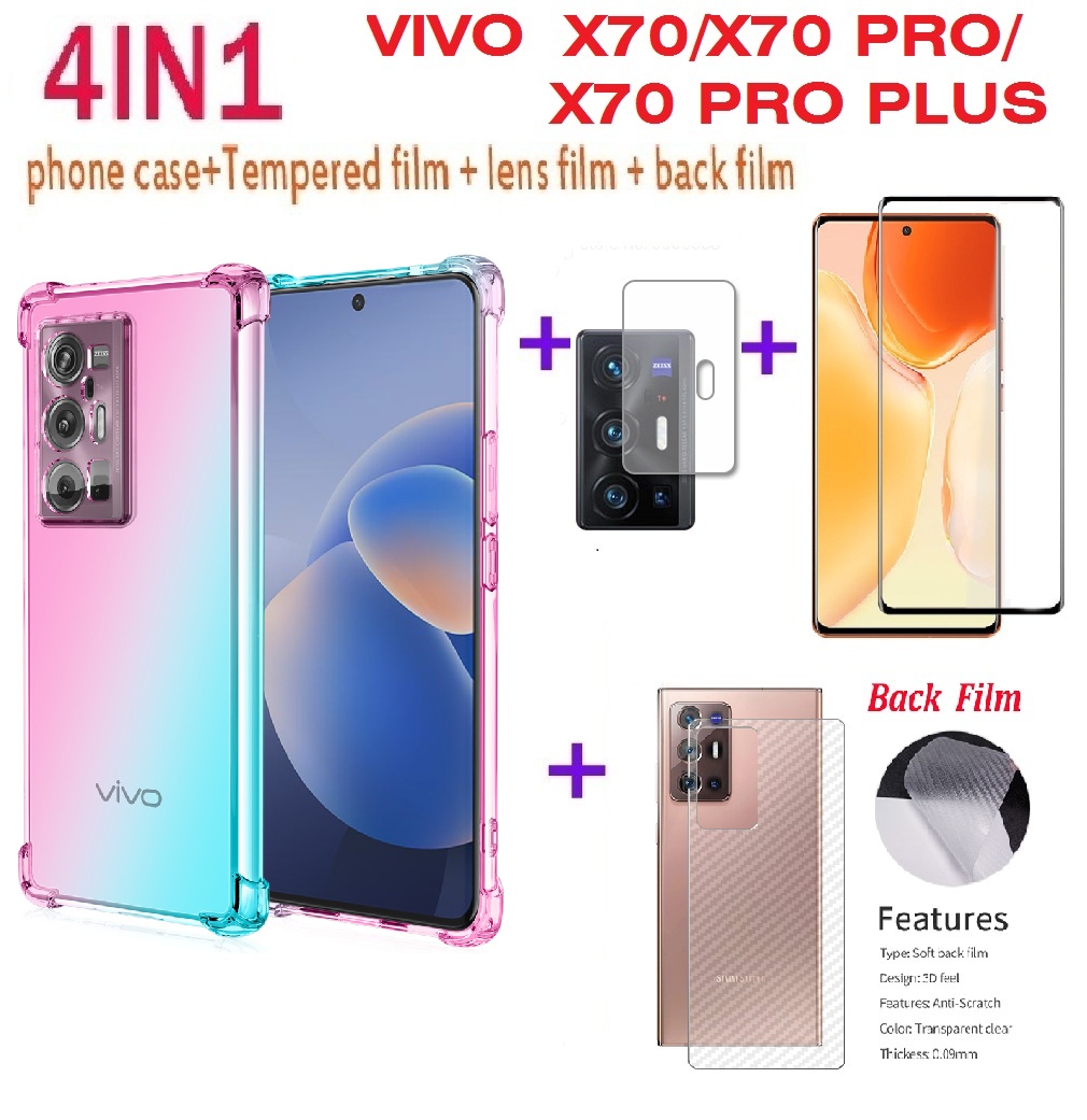 4in1for Vivo X70 X70 Pro X70 Pro Plus เคสโทรศัพท์ ฟิล์มกระจก 