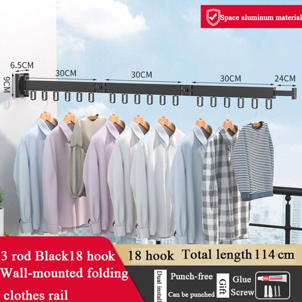 YOUZA96926 Home Aluminum Indoor Outdoor Folding Clothes Hanger Cloth Drying Rack Retractable Wall Mount