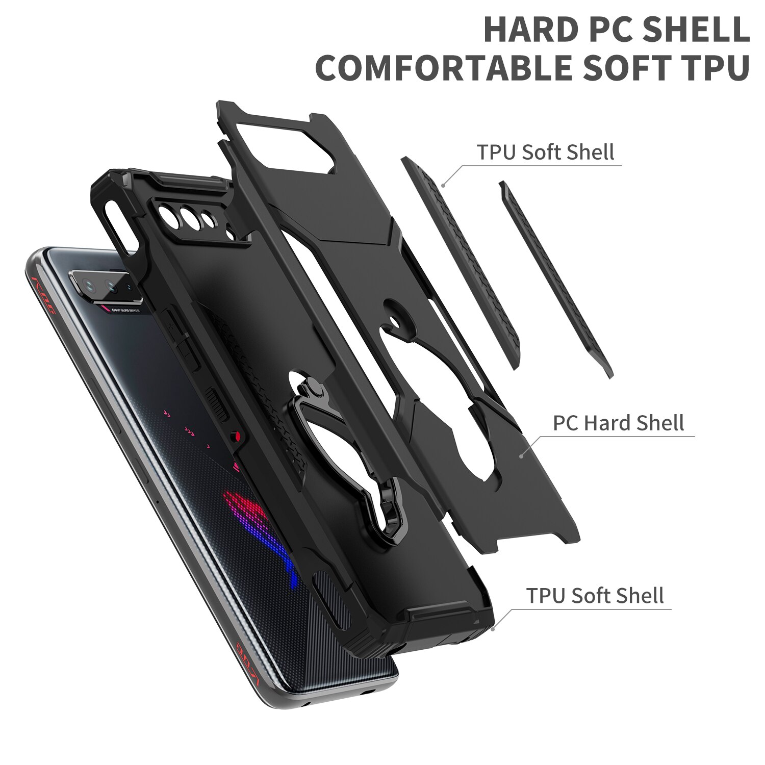 ZSHOW Armor Case For ASUS ROG Phone 5 5S Case Air Trigger Compatible With Kickstand Dust Plug Drop Protection For ROG Phone 5S