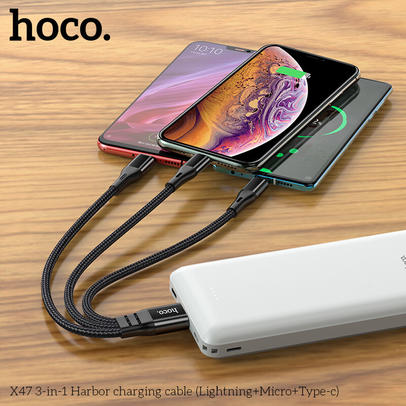HOCO X47 3in1 Lightning /Micro USB/ Type Cable Fast Charging Cable for Samsung Xiaomi Android Phone
