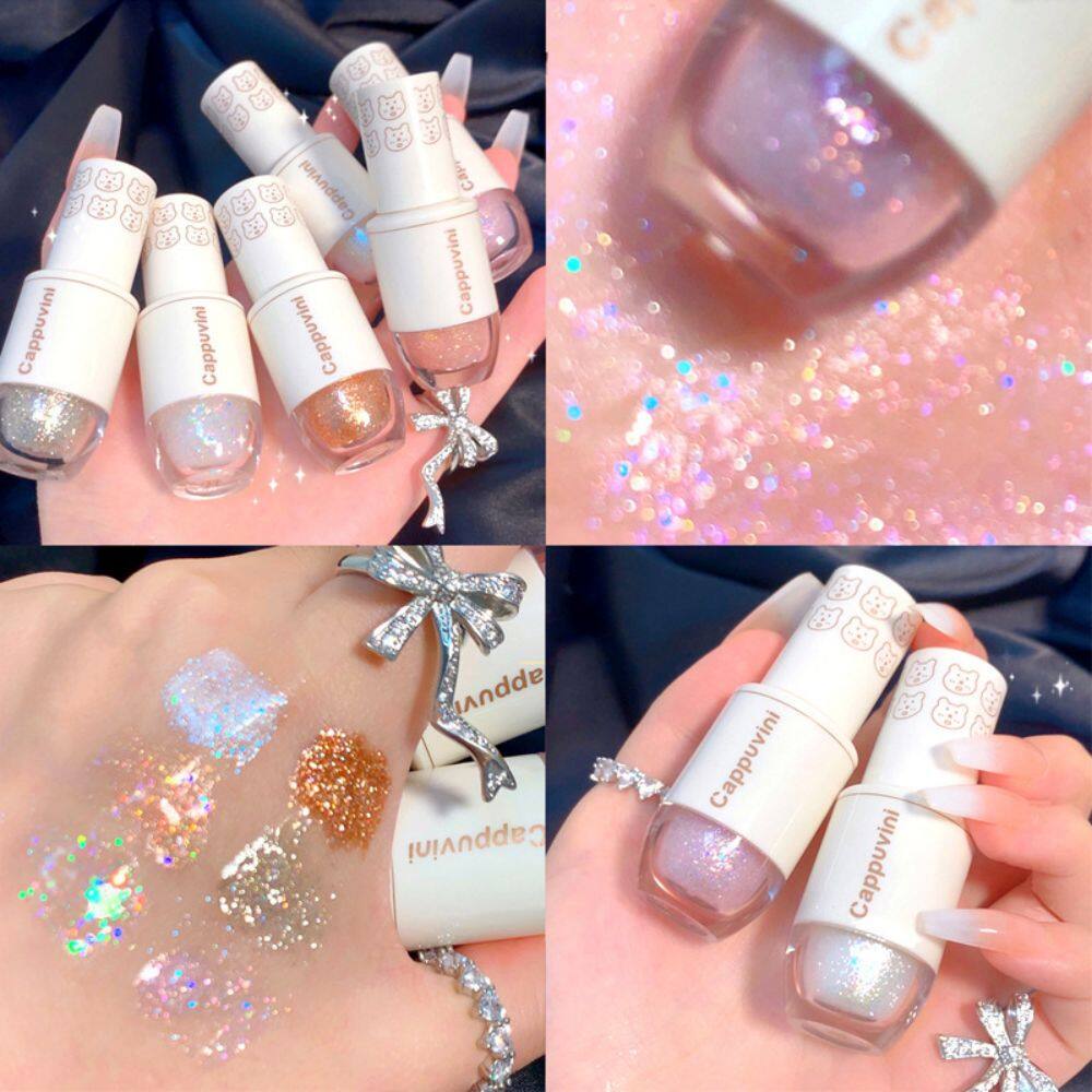 Cappuvini 6 Colors Liquid Eyeshadow Highlight Sequins Glitter Eye Shadow Pearlescent Lying Silkworm Waterproof Lasting Shiny Eye Cosmetic INS