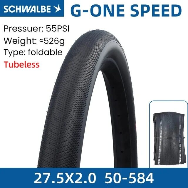 Schwalbe g-one speed 27.5x2.0 50-584 tubeless 55psi bicycle folding tire raceguard / addix / e25 for gravel bike touring