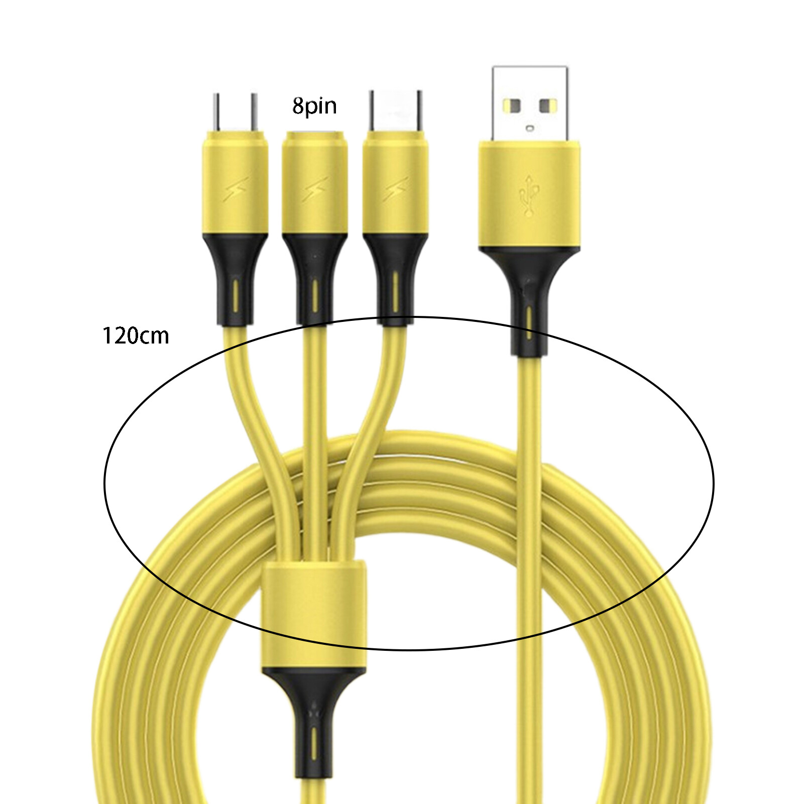 yeqinhuia Data Cable Universal Fast Charging 3 in 1 Liquid Silicone 8-pin Micro USB Type-C Charging Cable for Office Data Cable Universal