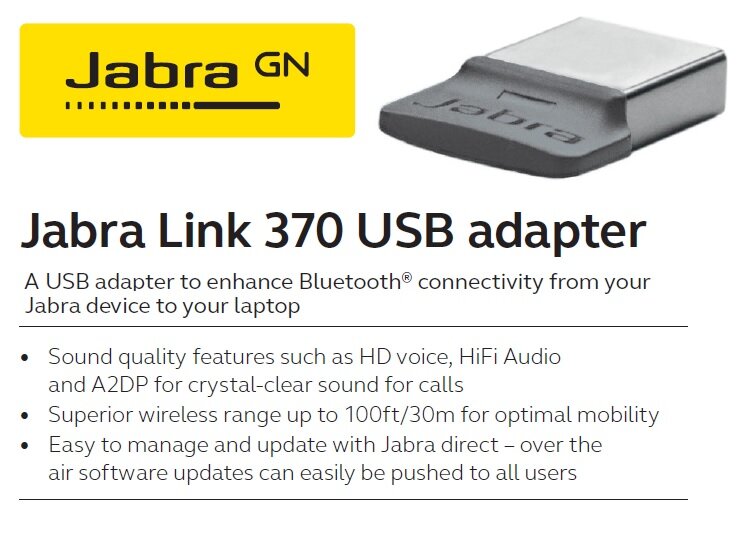 Jabra Link 370 Bluetooth USB Adapter Dongle Bluetooth Connection