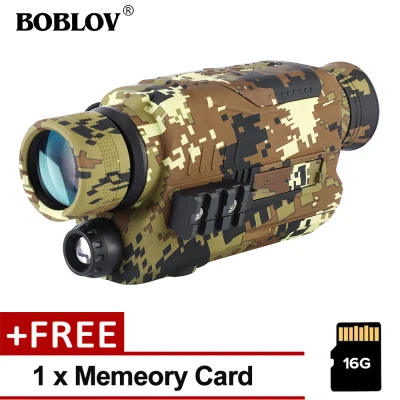 BOBLOV PJ2 Digital Night Vision Monocular 5x32 Zoom Infrared Night Vision Camera Video Recording DVR Free 16GB Card with Extra Fliter for Daily Use