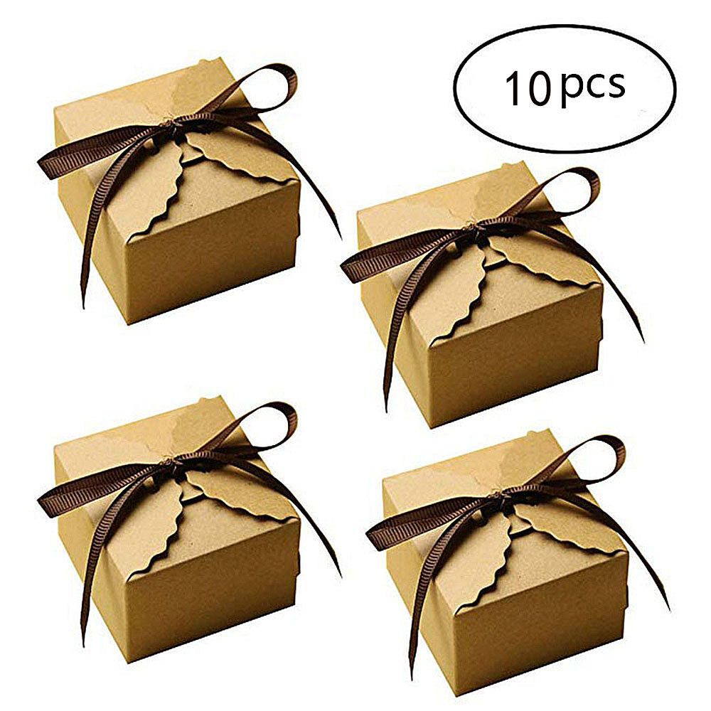 10pcs Vintage Retro Kraft paper color White color Mini Kraft Paper Box Small Candy Box Small Single Cake Packing Box With Ribbon DIY Birthday Wedding Favor Party