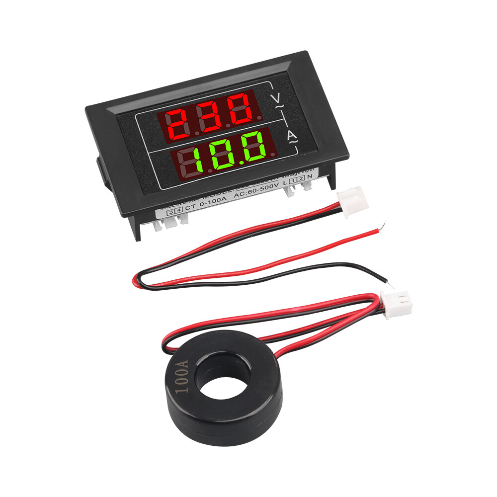 Aideepen Volt Amp Meter AC 500V 100A Digital Voltmeter Ammeter Panel 2 Wire Voltage Amperage Tester Gauge with Current Transformer