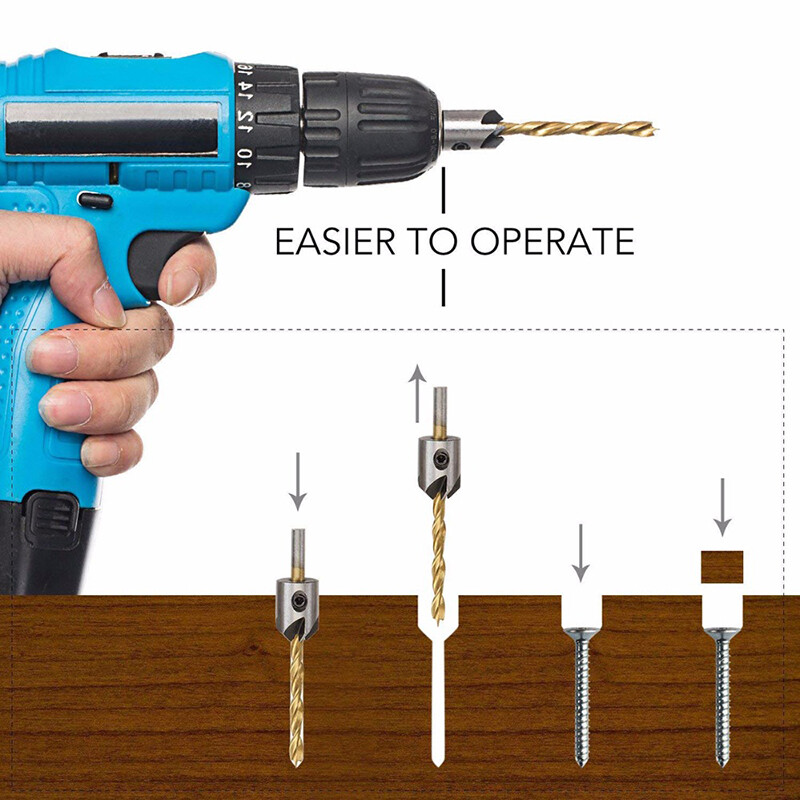 [Ready stock] KIPRUN 7Pcs  Flute Countersink Drills Bits countersunk head drilling Bit Set 3 Tips Woodworking drill 34567810mm