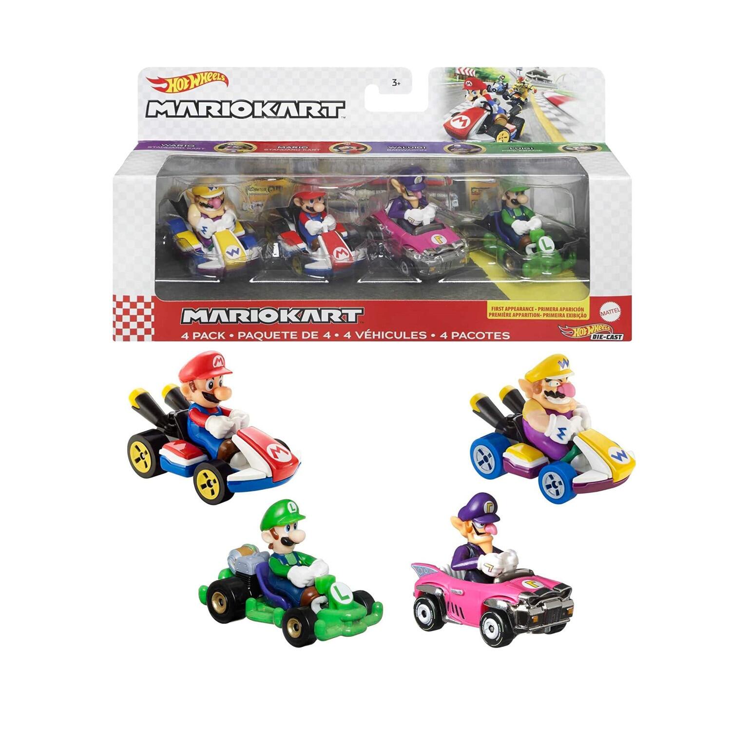 Hot Wheels Mario Kart Vehicle 4-Pack Set Fan-Favorite Characters 164 ...