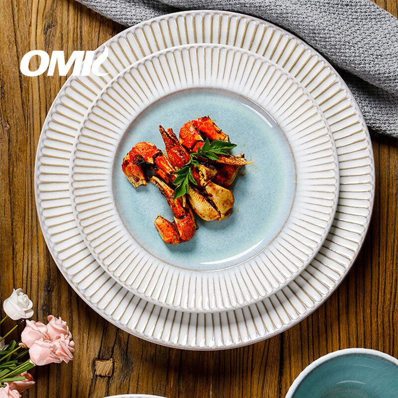 OMK Nordic Style Stoneware Dinnerware Set Dinner Plate Large Steak Plate Salad Bowl Ceramic Tableware