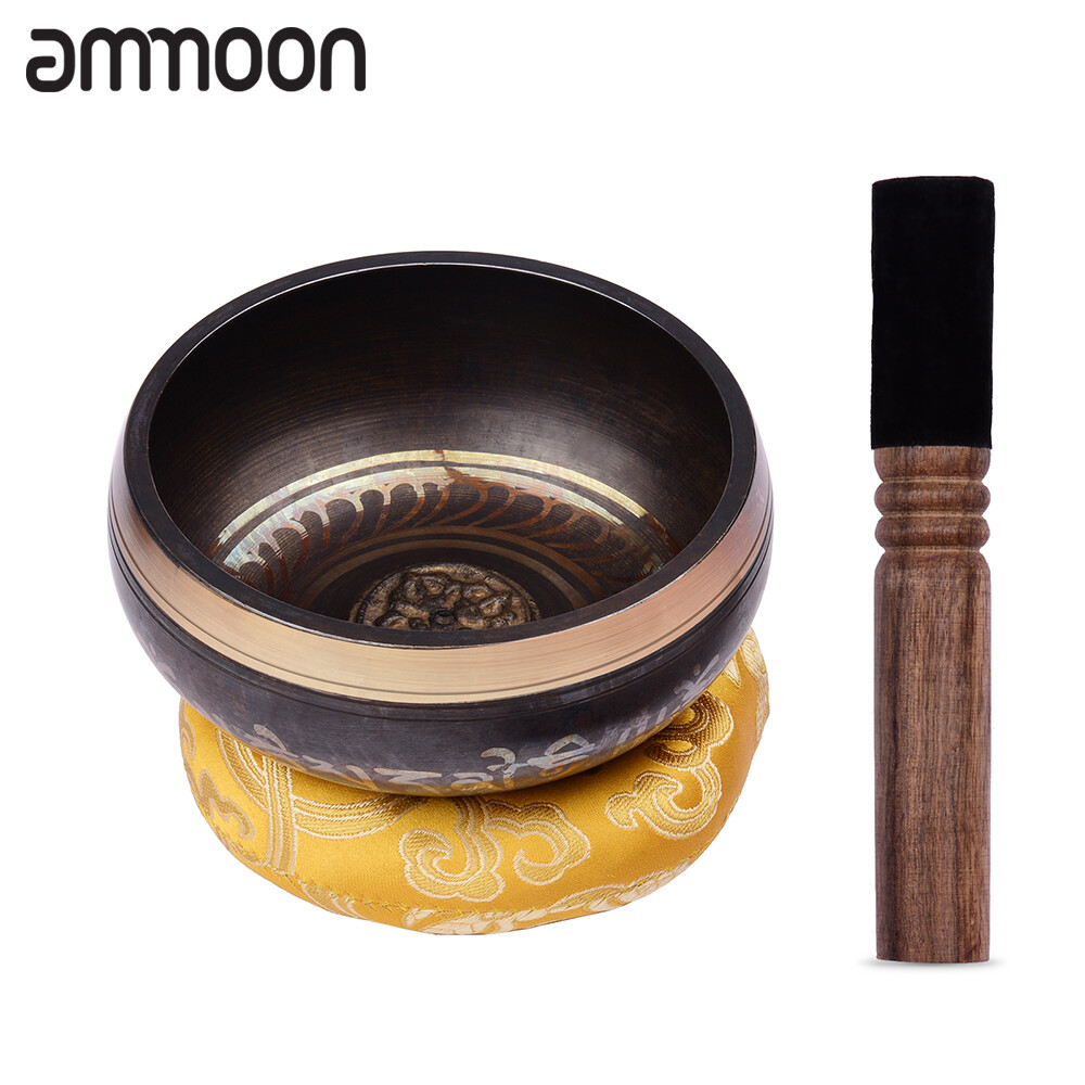 Tibetan Singing Bowl Set with 11.5cm/4.5inch Handmade Metal Sound Bowl & Soft Cushion & Wooden Striker for Meditation Sound Chakra Healing Yoga Relaxation