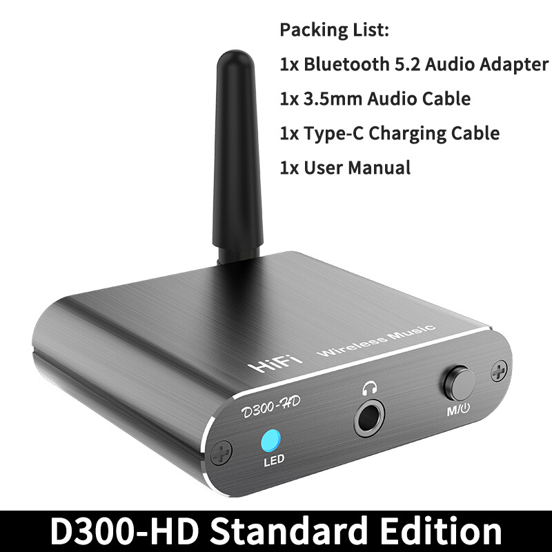 DISOUR Qualcomm APTX-HD Bluetooth 5.2 Audio Receiver Hifi Stereo Music CD-Quality Sound 3.5mm AUX Coaxial Optical Fiber Wirelss Adapter For Car kit/Amplifier/Wired Speaker/Headphone