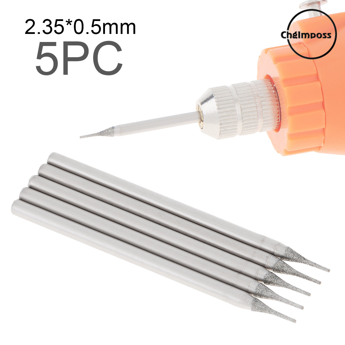 ChgImposs 5 Cái/bộ Tay Cầm Cán 3Mm/2.5Mm/1.2Mm/0.5Mm Đầu Mài Kim Cương Bộ Mũi Khoan Mài, Dụng Cụ Quay Phụ Kiện Mài Điện Để Đánh Bóng Đá Ngọc Bích