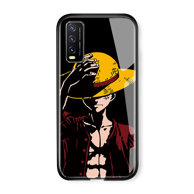 UCUC Case For VIVO Y20 2021 2020 ( V2043) VIVOY20i 2020 Luxury Soft Edge Anime Casing For Boys Luffy Glossy Casing Tempered Glass Shockproof Back Case Cover