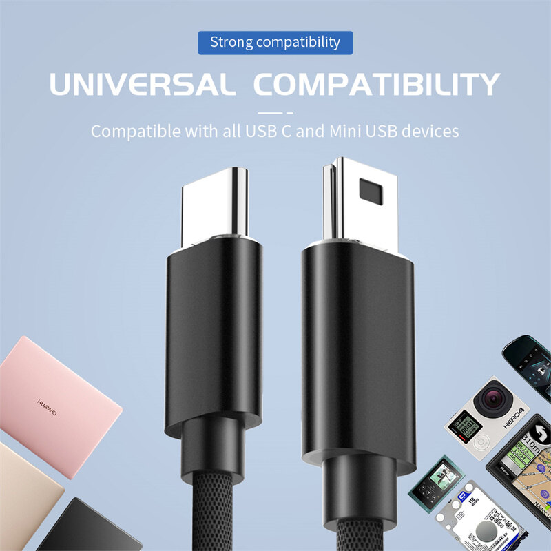 Ecily loại USB C để USB mini Cáp sạc nhanh USB2.0 Cáp truyền dữ liệu Sạc cho máy tính đồng bộ hóa truyền dữ liệu
