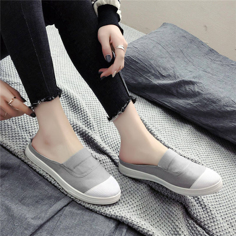 Giày Vải Nửa Kéo, Dép Lê Nữ Không Gót Phiên Bản Hàn Quốc Mùa Xuân