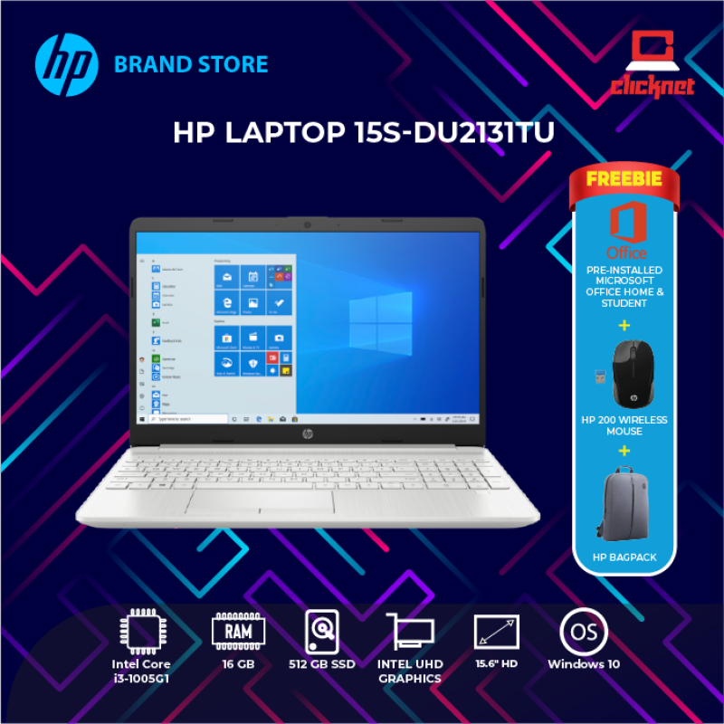 HP 15S-DU2131TU (I3-1005G1, 8GB, 512GB SSD, 15.6 HD, INTEL UHD GRAPHICS, SILVER-W10, H&S) Malaysia