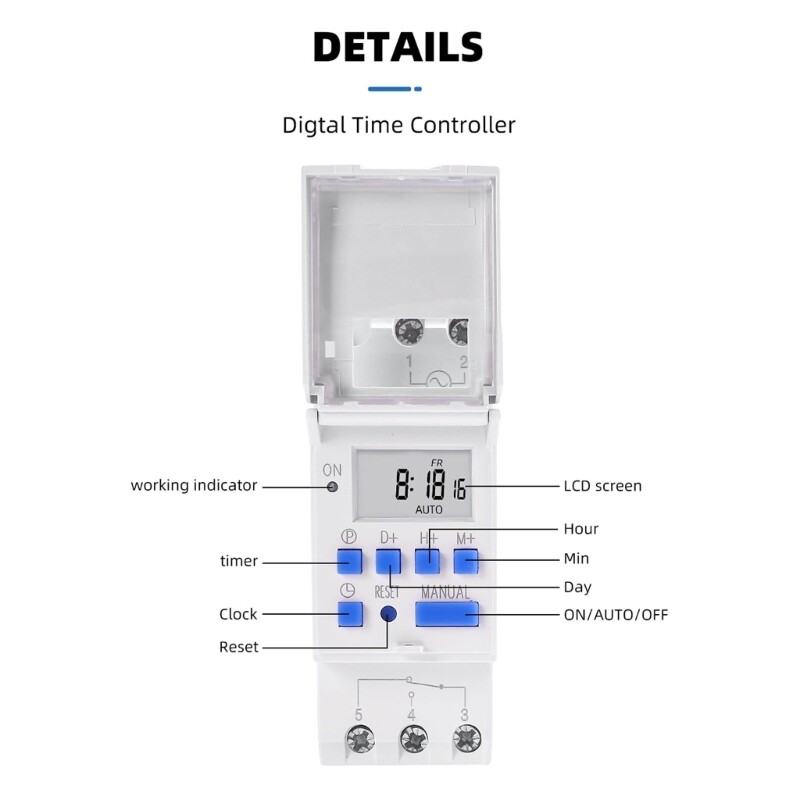 THC15A Công Tắc Hẹn Giờ Kỹ Thuật Số Lập Trình Hàng Tuần Hàng Ngày Rơ Le Công Tắc Thời Gian Gắn Ray Din LCD DC48V/12V/24V/110V/220V