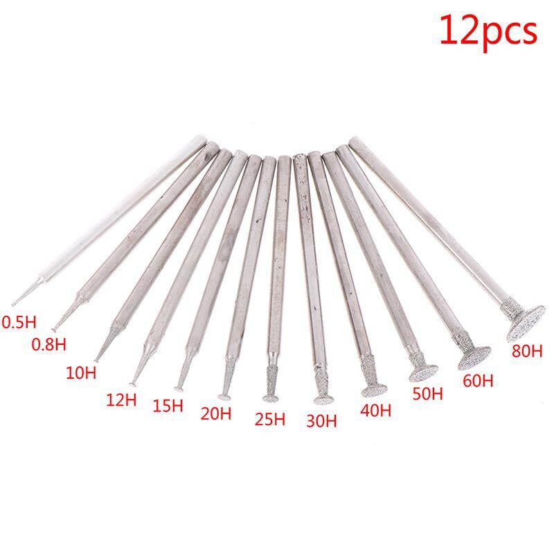 aiqinhaimaoyi 12Pcs Drill Diamond Grinding Head Bur 2.3mm Jade Stone Carve Polish Engrave Tool