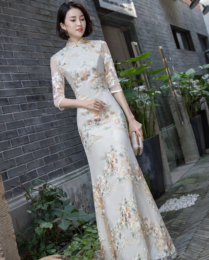 Cheongsam 2023 new spring high-end long Chinese wind fish tail evening dress elegant show dress