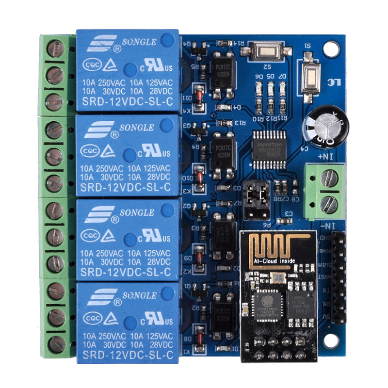 ESP8266 ESP-01 WIFI Module for Smart Home IoT Smart Furniture Application Controller 4 Channel WIFI Relay DC 12V