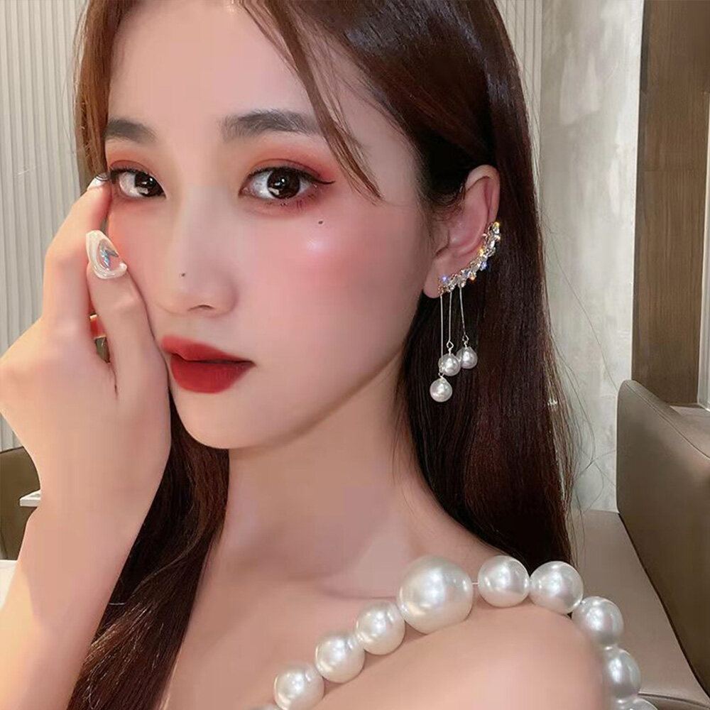 Bông Tai Cá Tính Thời Trang Sang Trọng Nhẹ Kim Bạc S925 Mới Cho Nữ Bông Tai Ngọc Trai Dài Tua Rua Zircon