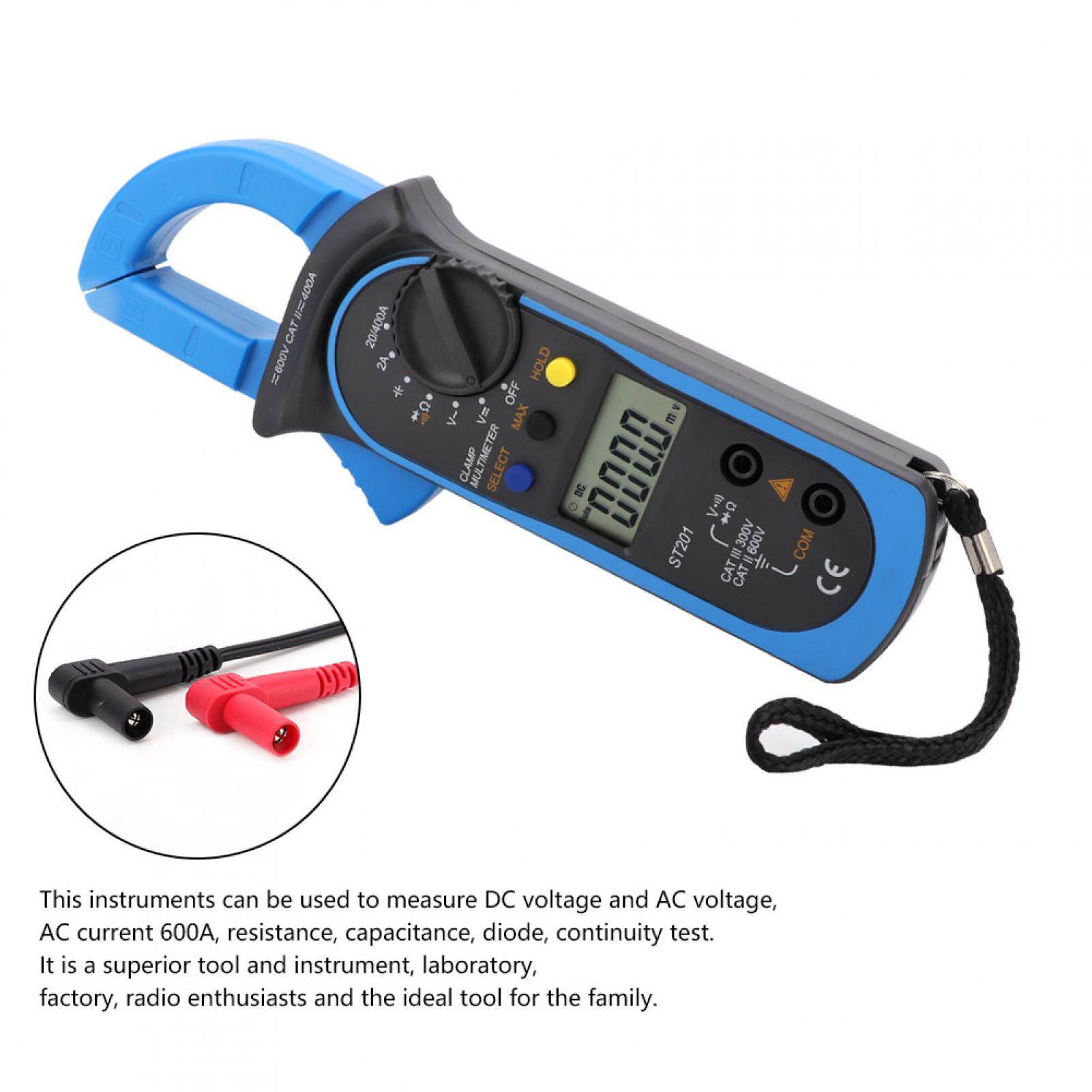 ST201 Automatic Digital Clamp Meter Current Multimeter DC/AC Voltage Resistance Diode Tester