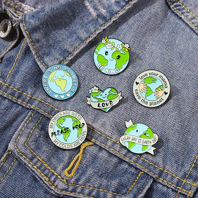 Ghim Cài Huy Hiệu Save The Planet Tráng Men