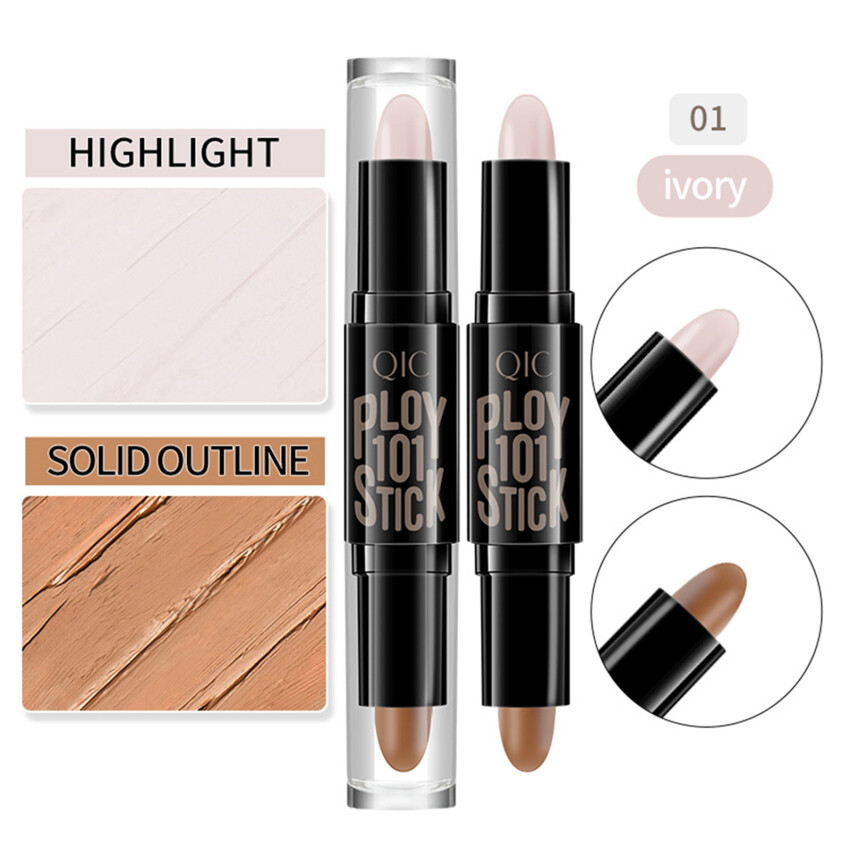 QIC Thanh Tạo Khối & Tạo Khối Mặt Hai Đầu Bút Chì Che Khuyết Điểm Kiểm Soát Dầu Bút Chỉnh Sáng Mặt, Trang Điểm Lâu Trôi