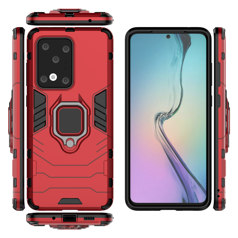 Hontinga IRON Man Armor Casing For Samsung Galaxy S24 Ultra S24+ S20 S20 Plus S20 Ultra S23 Ultra S23+ Plus 5G Case Luxury TPU Protective Hard Cases S20+ Phone Case cover With Finger Ring Holder Shockproof casing Softcase Hard Case