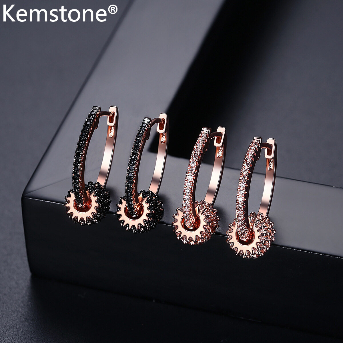 Kemstone Khuyên Tai Nữ Mạ Vàng Hồng Pha Lê Trắng Đen Ngọt Ngào Trang Sức Quà Tặng Cho Phụ Nữ