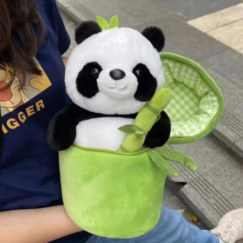 Bamboo tube panda pillow doll plush toy holding bamboo sleeping doll bamboo