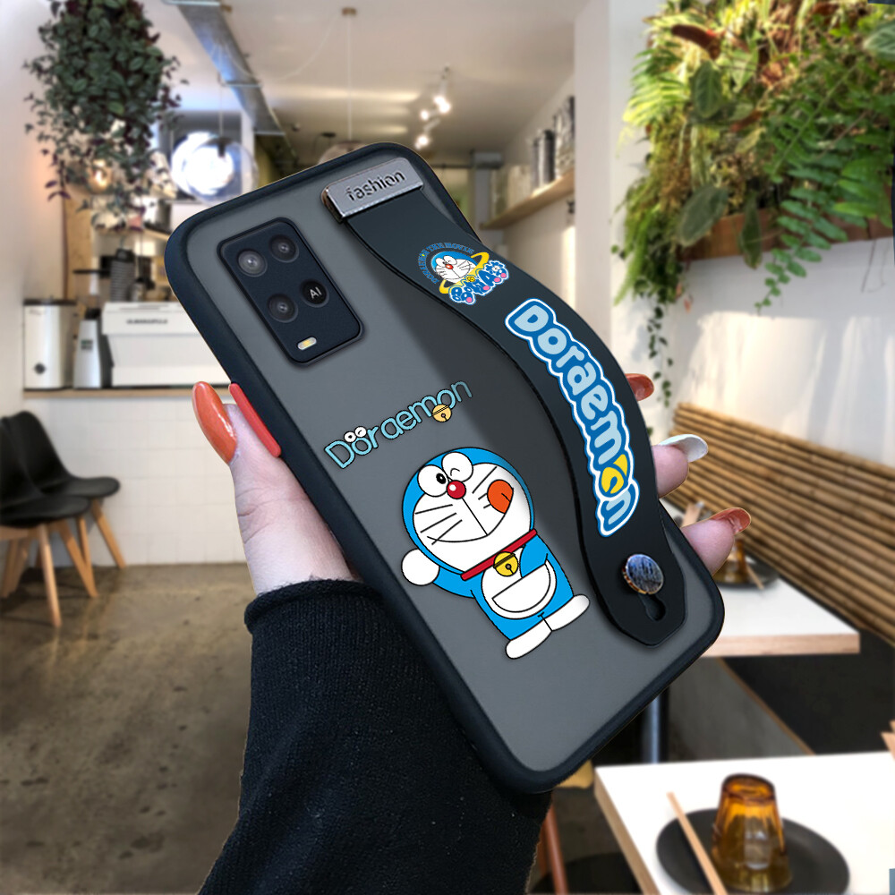 UCUC Case For OPPO A54 casing oppoa54 Cartoons Case Doraemon Cover(With Wristband)Shockproof Frosted Back Full Lens Protection Phone Cover Case
