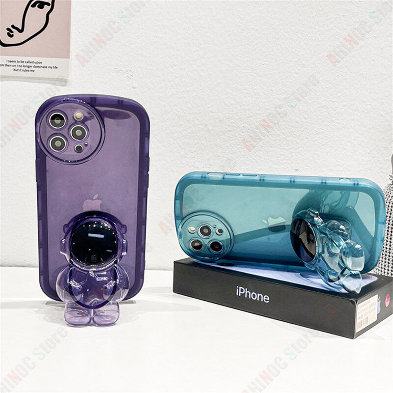 For Realme C55 Phone Case With Astronaut Bracket Soft Transparent Stand Casing Candy Color Camera Protection Back Cover