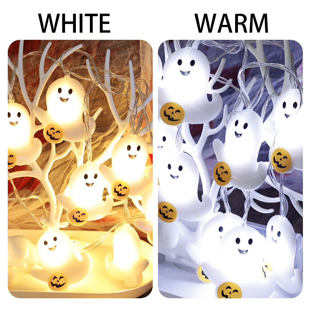 2m 10 Lights Cute Ghost Pumpkin LED Light String White Light Warm Light Halloween Atmosphere Decorative Light String Battery Powered