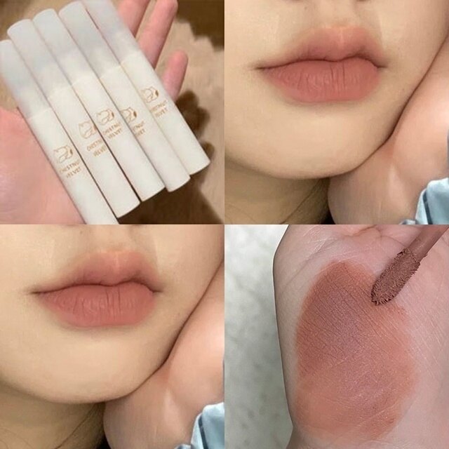 DORISNA Velvet Matte Lipstick, Non-stick Cup, Chestnut Milk Nude Lipstick For Students