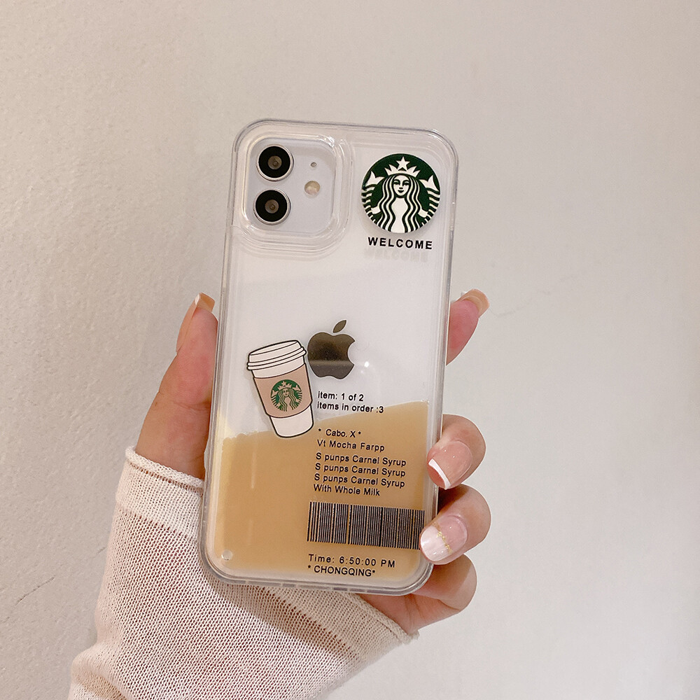 Float Starbucks Flow Liquid Coffee Phone Case For iPhone 15 Plus 14 13 12 Pro Max 11 Xr 7plus 6 8 Plus Xs X XsMax 15Promax Hard Back PC Cover Casing
