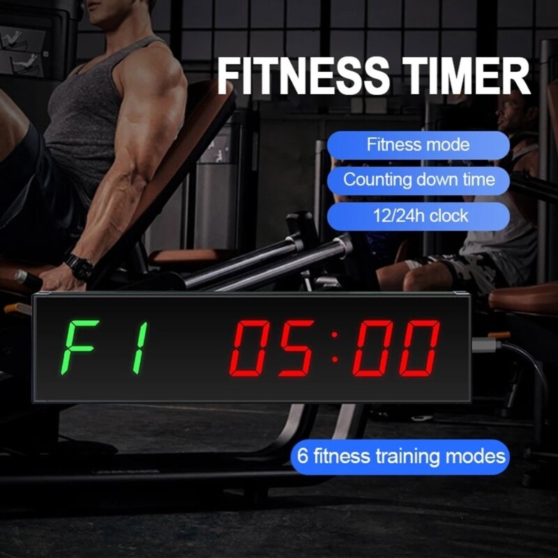 Large Screen Gym Timer 1.5Inch Digits Count Down/Up Timer Box Cycle Interval Clock Stopwatch for Gym Fitness Training