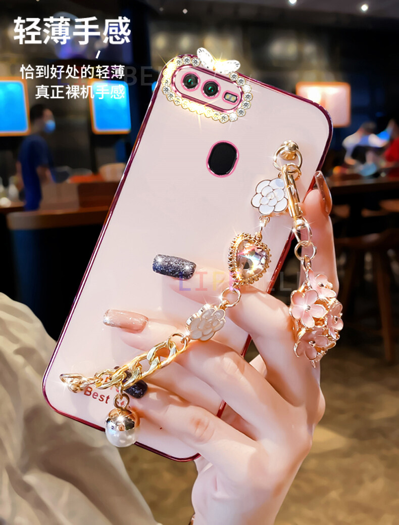 LIFEBELLE Ốp Lưng Cho OPPO A12 A11K A7 A91 A92 A74 A95 A94 A96 A16 A15 A53 A73 A77 A57 A17 Ốp Lưng Điện Thoại Nữ Mạ Sáng Bóng Dây Đeo Cổ Tay Hoa & Kim Cương Giả Ốp Lưng Bảo Vệ Chống Sốc Silicon TPU Mềm