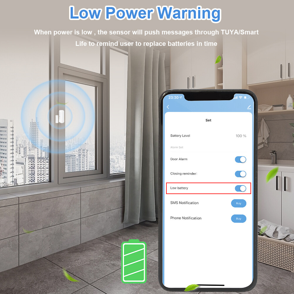 Jiuch Tuya WiFi / ZigBee Door Sensor Smart Home Security Window Detector Wireless Automatic Sliding Door Magnetic Contact Sensor Smart Home Wireless Door Detectors Open/Close APP Remote Alarm For Alexa Google Home