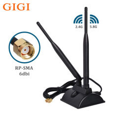 GIGI Ăng Ten WiFi 6dBi Có RP-SMA Đầu Nối Đực Ăng Ten Không Dây Băng Tần Kép 2.4GHz 5GHz Với Đế Từ Tính Cho Card Mạng Wi-Fi PCI-E Bộ Định Tuyến WiFi Không Dây Điểm Phát Sóng Di Động