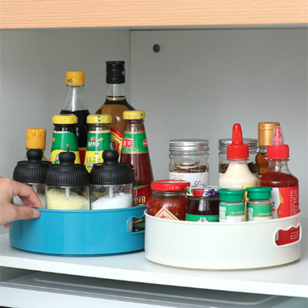 360 Degree Rotating Round Spice Storage Rack Tray Turntable Kitchen Holder Organizer